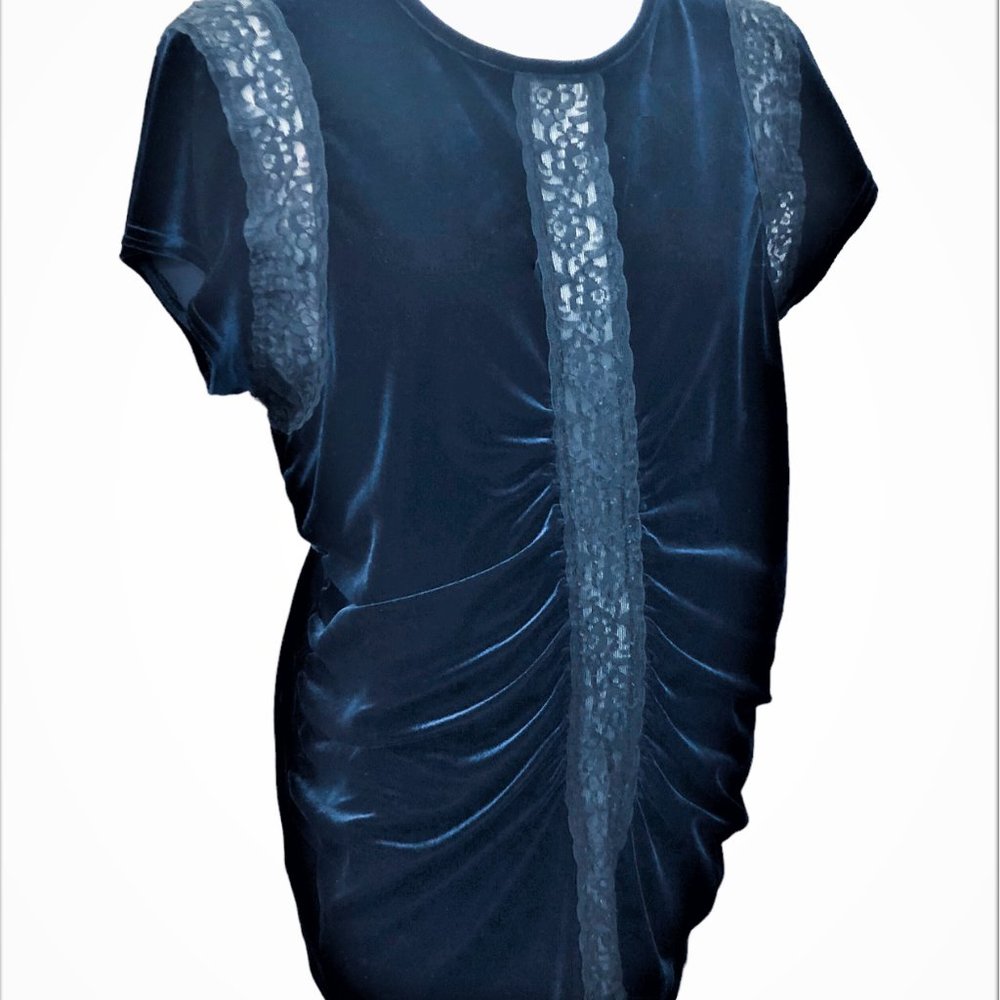Motherhood Maternity Ruched Blue Velvet Tunic Made in Canada M/ L
